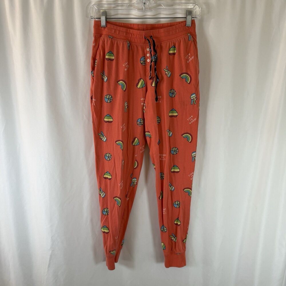 Life Is Good Pajama Pants Women's XS Orange Rainbows Pull On Drawstring